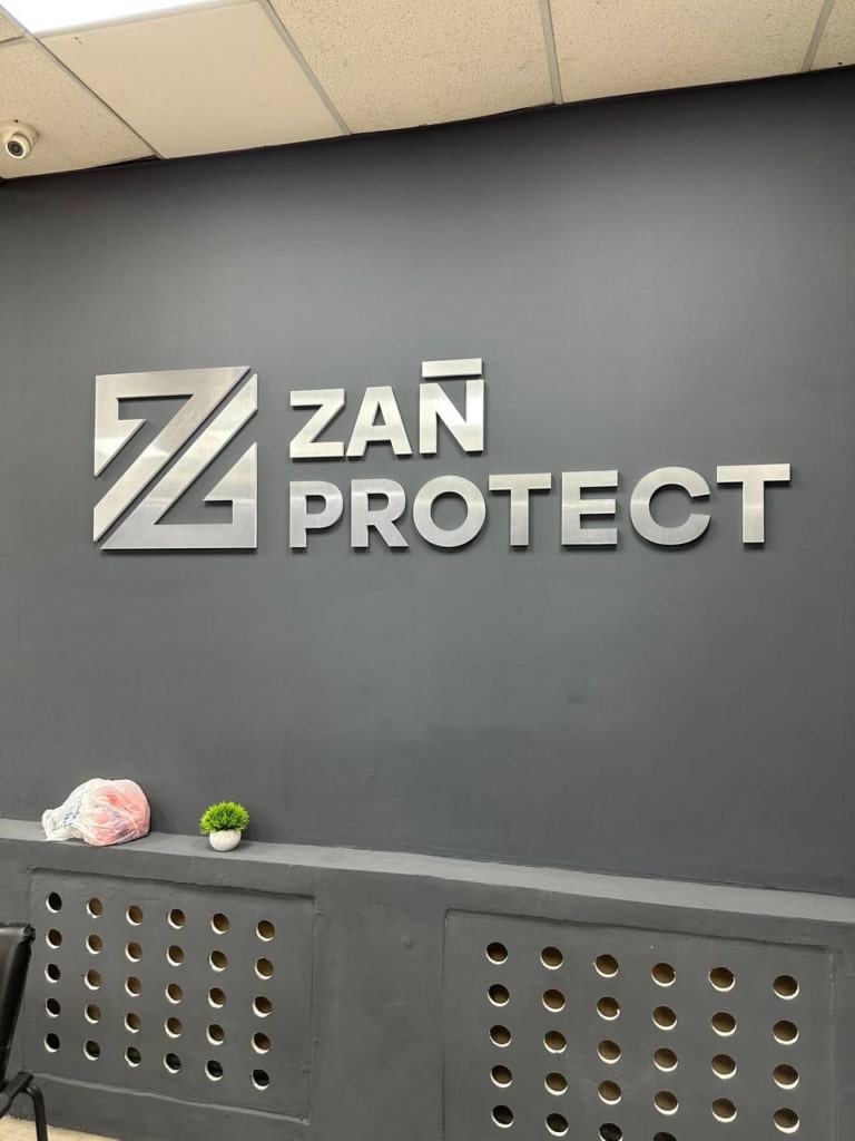 Плоские буквы для интерьера юридической фирмы Zan Protect в Алматы